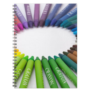 Colourful chalk crayons notebook