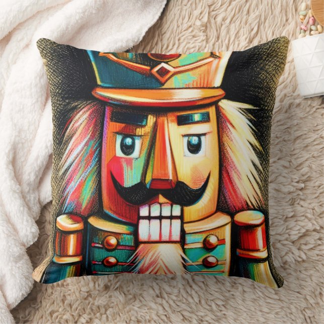 Colourful Chalk Drawing Christmas Nutcracker Cushion (Blanket)