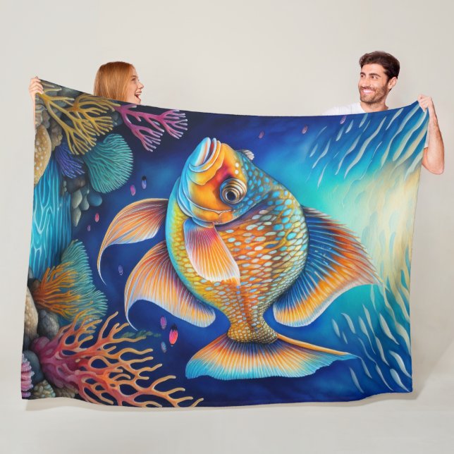 Colourful Chalk Drawing Fish Fleece Blanket (In Situ)