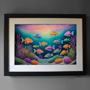 Colourful Chalk Drawing Fish Poster