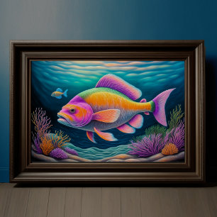 Colourful Chalk Drawing Fish Poster