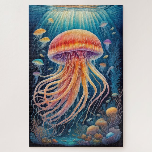 Colourful Chalk Drawing Jellyfish Jigsaw Puzzle (Vertical)