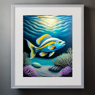 Colourful Chalk Drawing Reef Fish II Poster