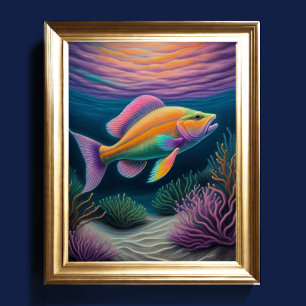 Colourful Chalk Drawing Reef Fish Pink II Poster