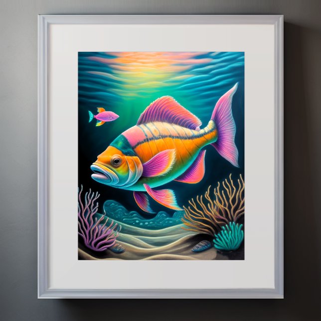 Colourful Chalk Drawing Reef Fish Pink Poster (Creator Uploaded)