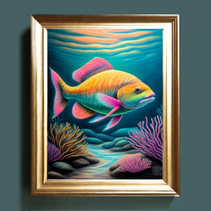 Colourful Chalk Drawing Reef Fish Poster