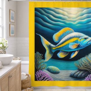Colourful Chalk Drawing Reef Fish Shower Curtain