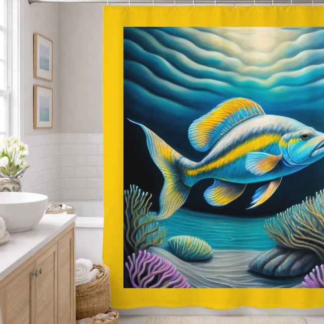 Colourful Chalk Drawing Reef Fish Shower Curtain (Creator Uploaded)