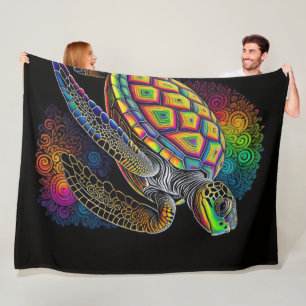 Colourful Chalk Drawing Sea Turtle Fleece Blanket