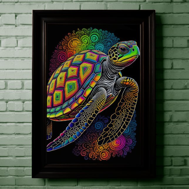 Colourful Chalk Drawing Sea Turtle Poster (Creator Uploaded)