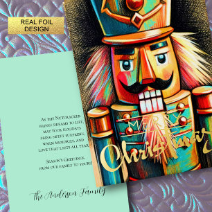 Colourful Chalk Drawn Nutcracker Christmas Foil Holiday Card