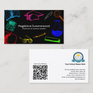Colourful Chalk Style School Teacher on Black Business Card