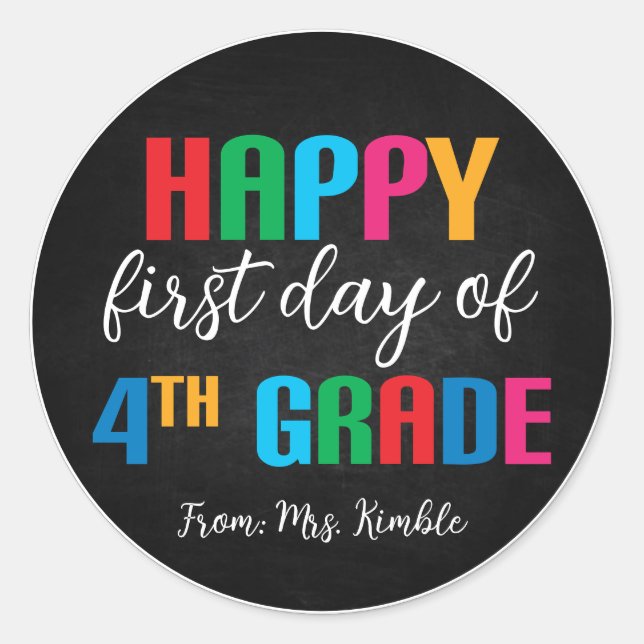 Colourful Chalkboard 4th Grade School Sticker (Front)