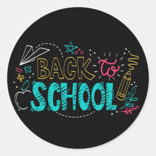 Colourful Chalkboard Back To School Hand Drawn Doo Classic Round Sticker