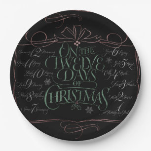 Colourful Chalkboard Christmas Calligraphy Chalk Paper Plate