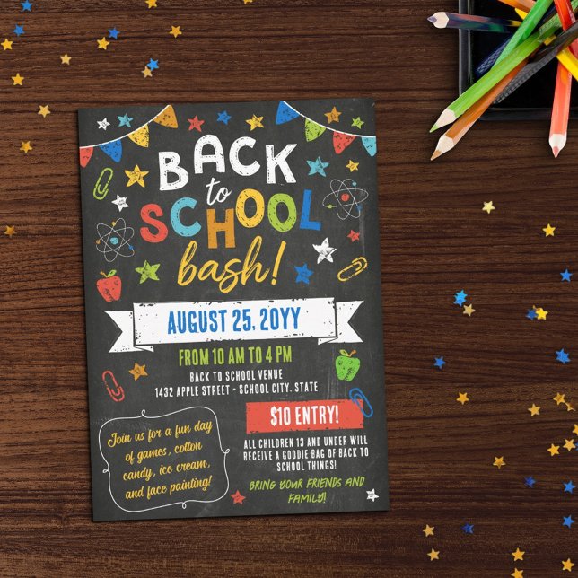 Colourful Chalkboard Stars Back to School Bash Invitation (Creator Uploaded)