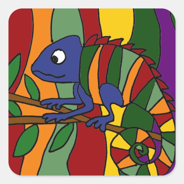 Colourful Chameleon Abstract Square Sticker (Front)