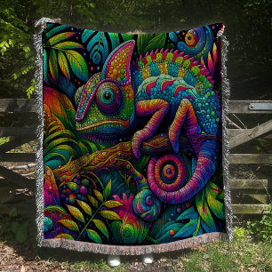 Colourful Chameleon Psychedelic Throw Blanket