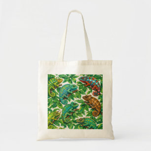 Colourful Chameleons in Tropical Leaves Jungle Tote Bag