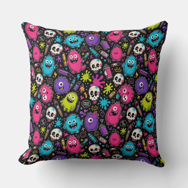 Colourful Chaos Art Monster Pattern Cushion (Front)