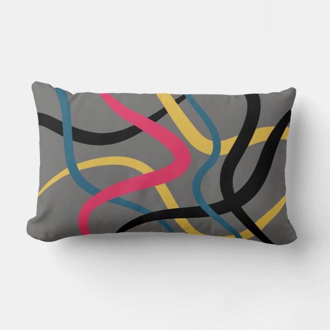 Colourful, chaotic, bold vibrant modern graphic ar lumbar cushion (Front)
