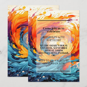 Colourful Chaotic Ripple Print Birthday Party Invitation