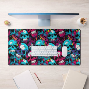 Colourful Chaotic Skull  Desk Mat