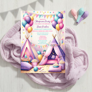 Colourful Charming Teepee Birthday Sleepover Party Invitation