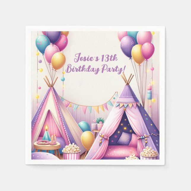 Colourful Charming Teepee Birthday Sleepover Party Napkin (Front)