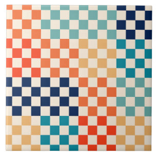 Colourful Check Chequered Chequerboard Pattern Ceramic Tile