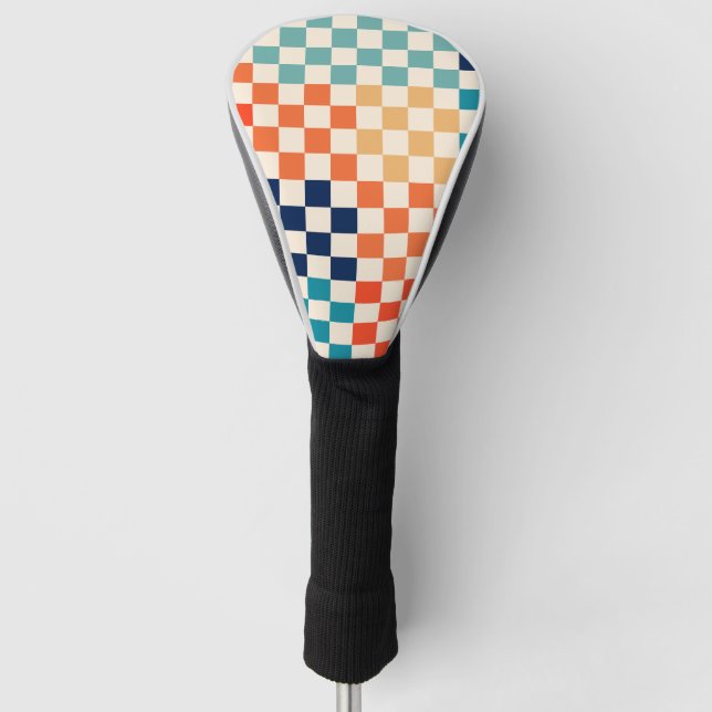 Colourful Check Chequered Chequerboard Pattern Golf Head Cover (Front)