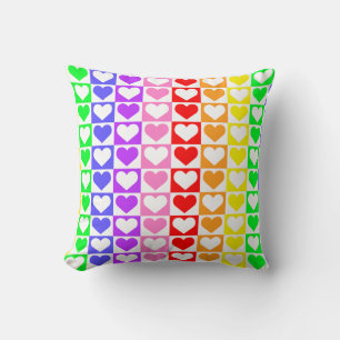 Colourful Checkboard Hearts Pattern Cushion
