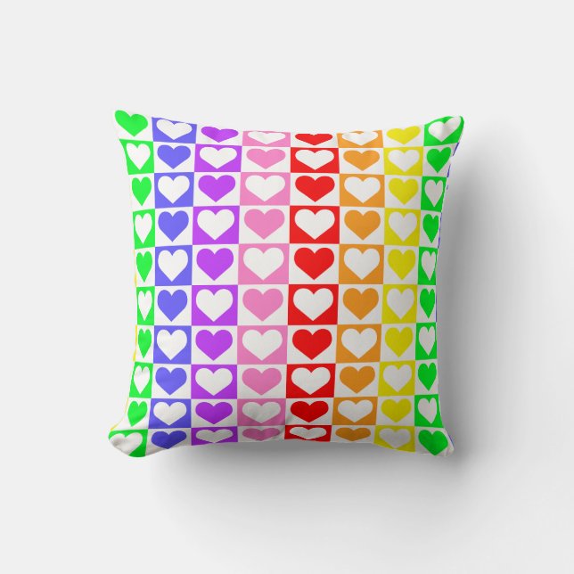 Colourful Checkboard Hearts Pattern  Cushion (Front)
