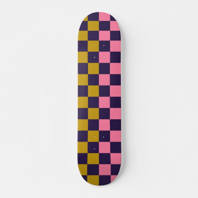 Colourful Checked Pattern Retro Modern Aesthetic S Skateboard (Front)