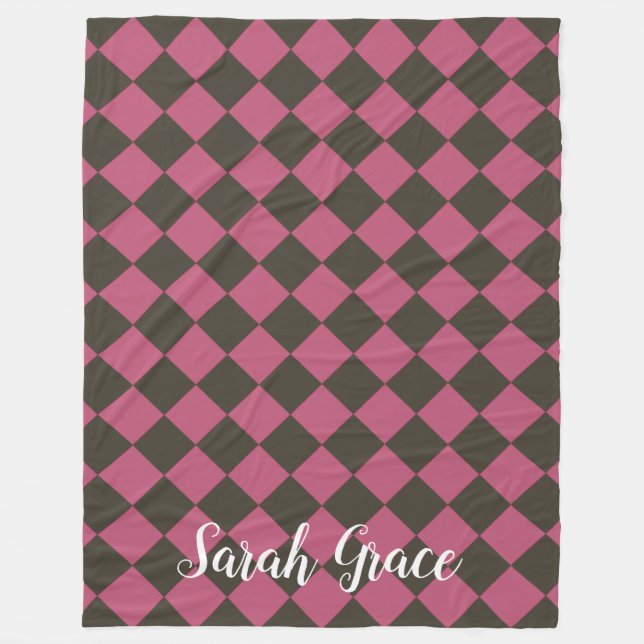Colourful Checkers - Choco-Cherry Fleece Blanket (Front)