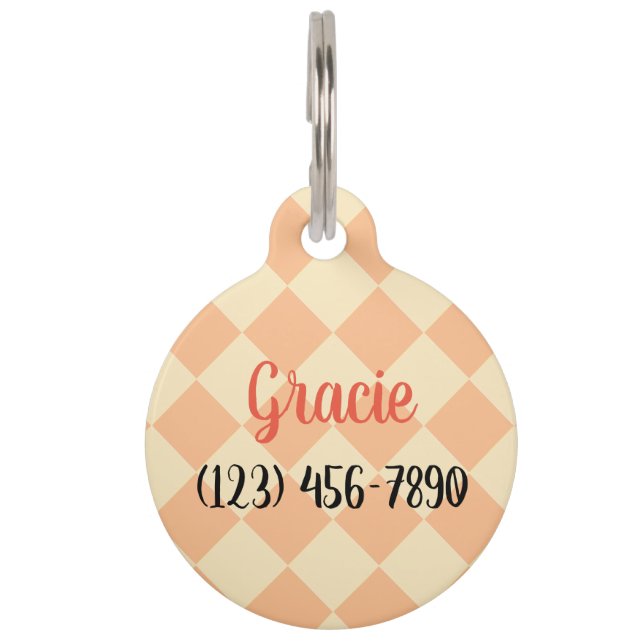 Colourful Checkers - Peaches and Cream Pet Tag (Front)