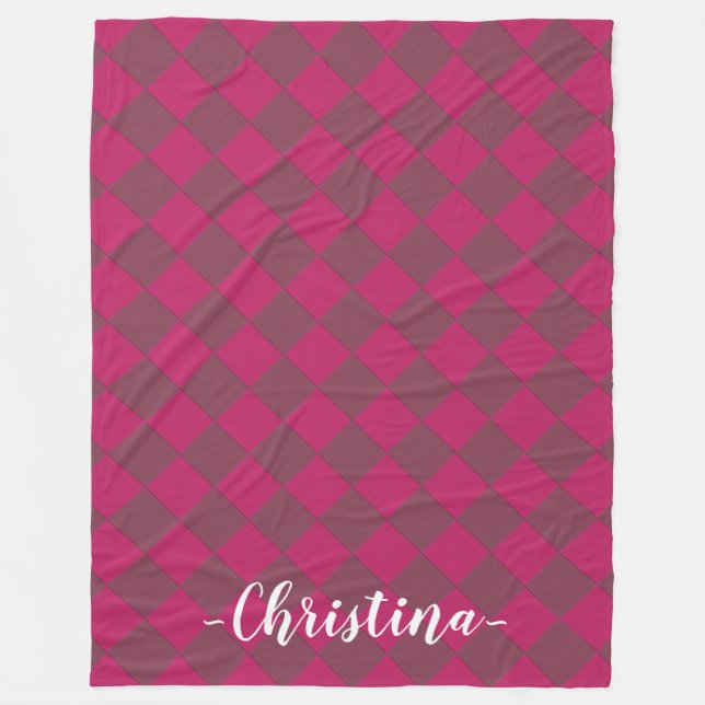 Colourful Checkers - Raspberry Fleece Blanket (Front)