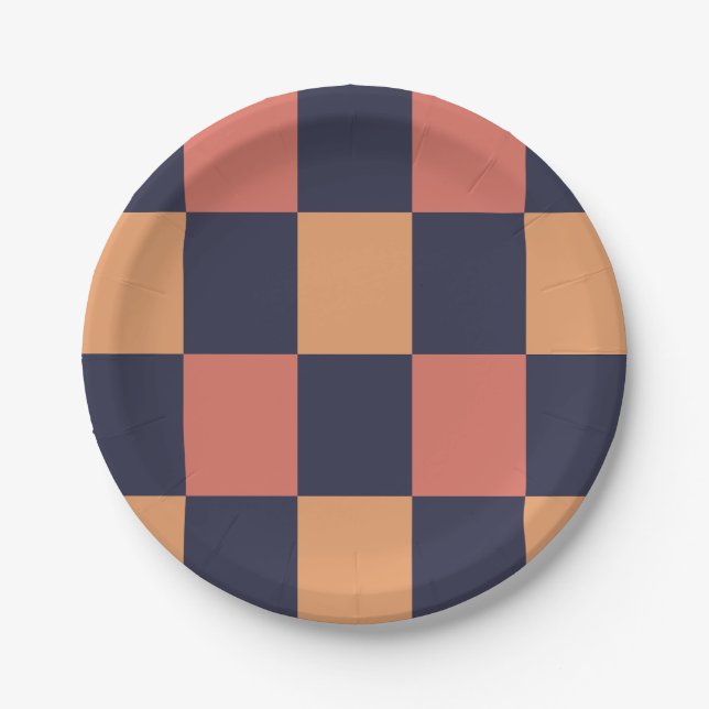 Colourful Checks Chequerboard Pattern Birthday Paper Plate (Front)