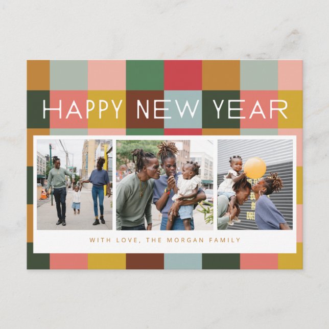 Colourful Checks Holiday Post Card (Front)