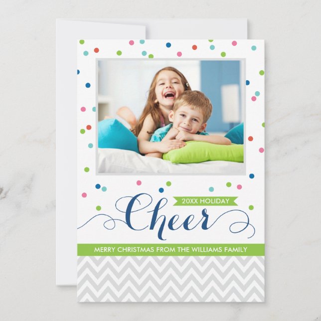 Colourful Cheer Confetti Photo Holiday Card (Front)