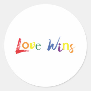 Colourful, cheerful, creative design of Love Wins Classic Round Sticker