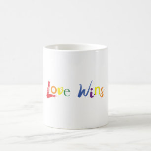 Colourful, cheerful, creative design of Love Wins Coffee Mug