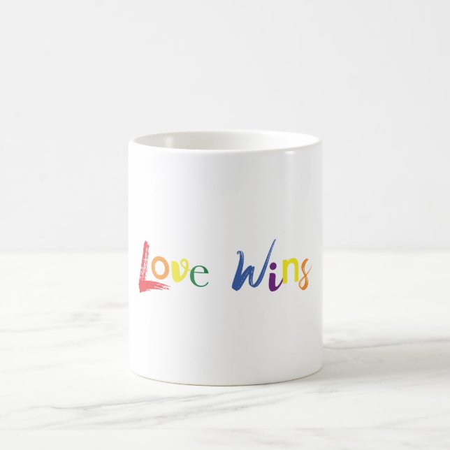 Colourful, cheerful, creative design of Love Wins Coffee Mug (Center)