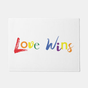 Colourful, cheerful, creative design of Love Wins Doormat