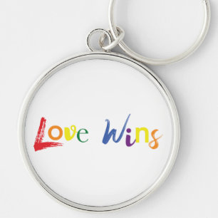 Colourful, cheerful, creative design of Love Wins Key Ring