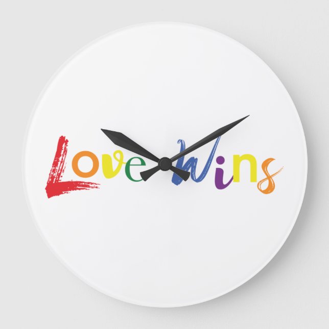 Colourful, cheerful, creative design of Love Wins Large Clock (Front)