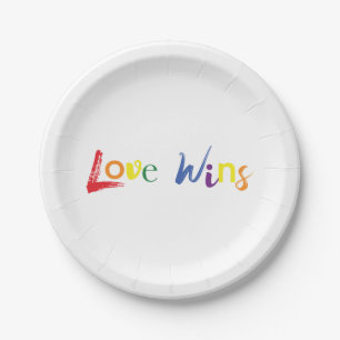Colourful, cheerful, creative design of Love Wins Paper Plate
