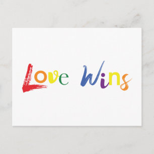 Colourful, cheerful, creative design of Love Wins Postcard