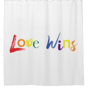 Colourful, cheerful, creative design of Love Wins Shower Curtain