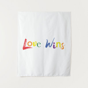 Colourful, cheerful, creative design of Love Wins Tapestry